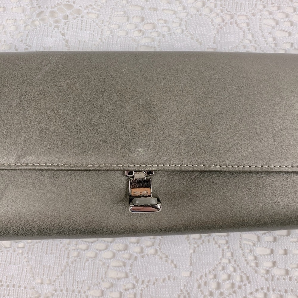 Vintage Coach Leather Wallet Gray Silver Clasp opening Zip Pocket Signature C - Picture 14 of 17
